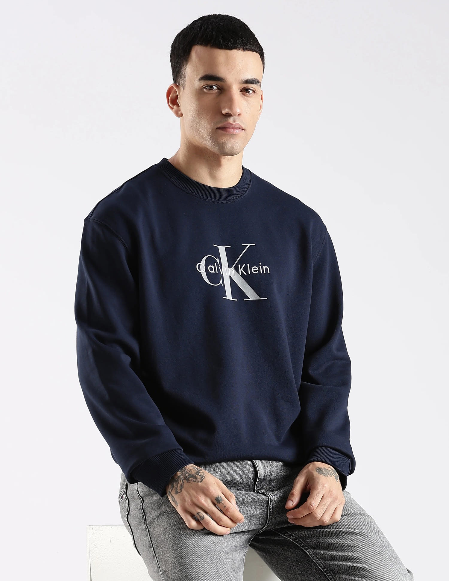Buy Calvin Klein Jeans Logo Relaxed Fit Cotton Sweatshirt