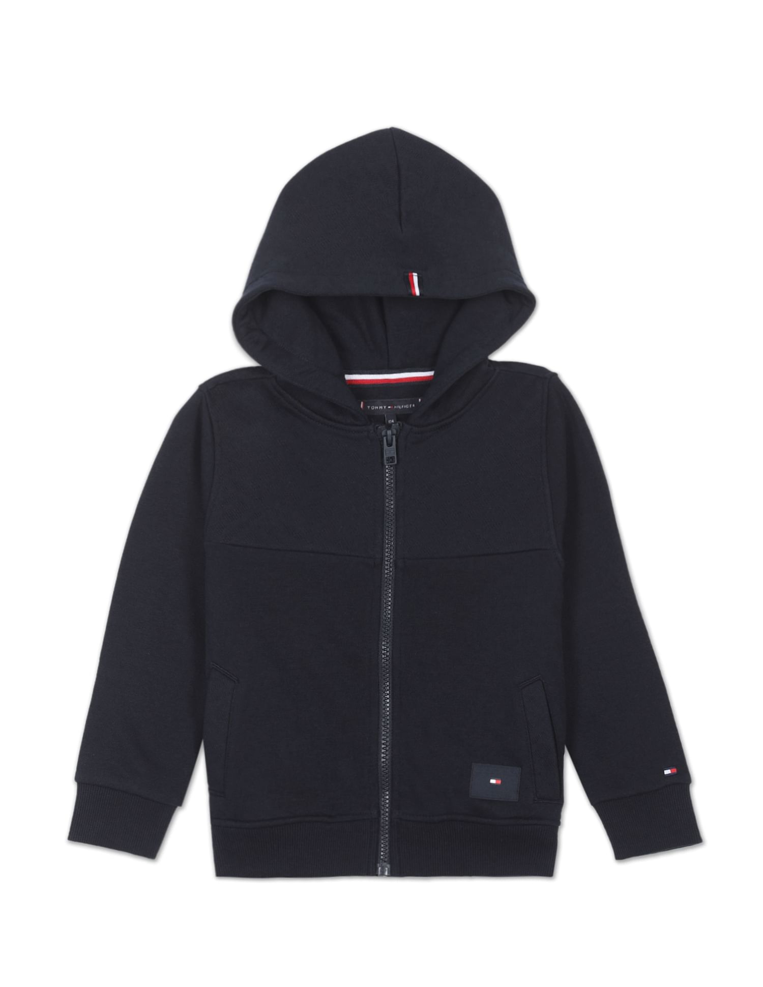 Buy Tommy Hilfiger Kids Boys Navy Zip Up Monogram Fabric Hooded Sweatshirt NNNOW