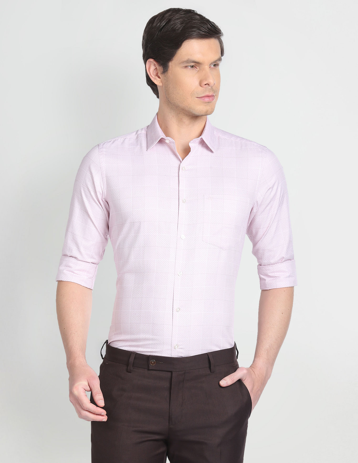 Arrow Woven Patterned Grid Formal Shirt