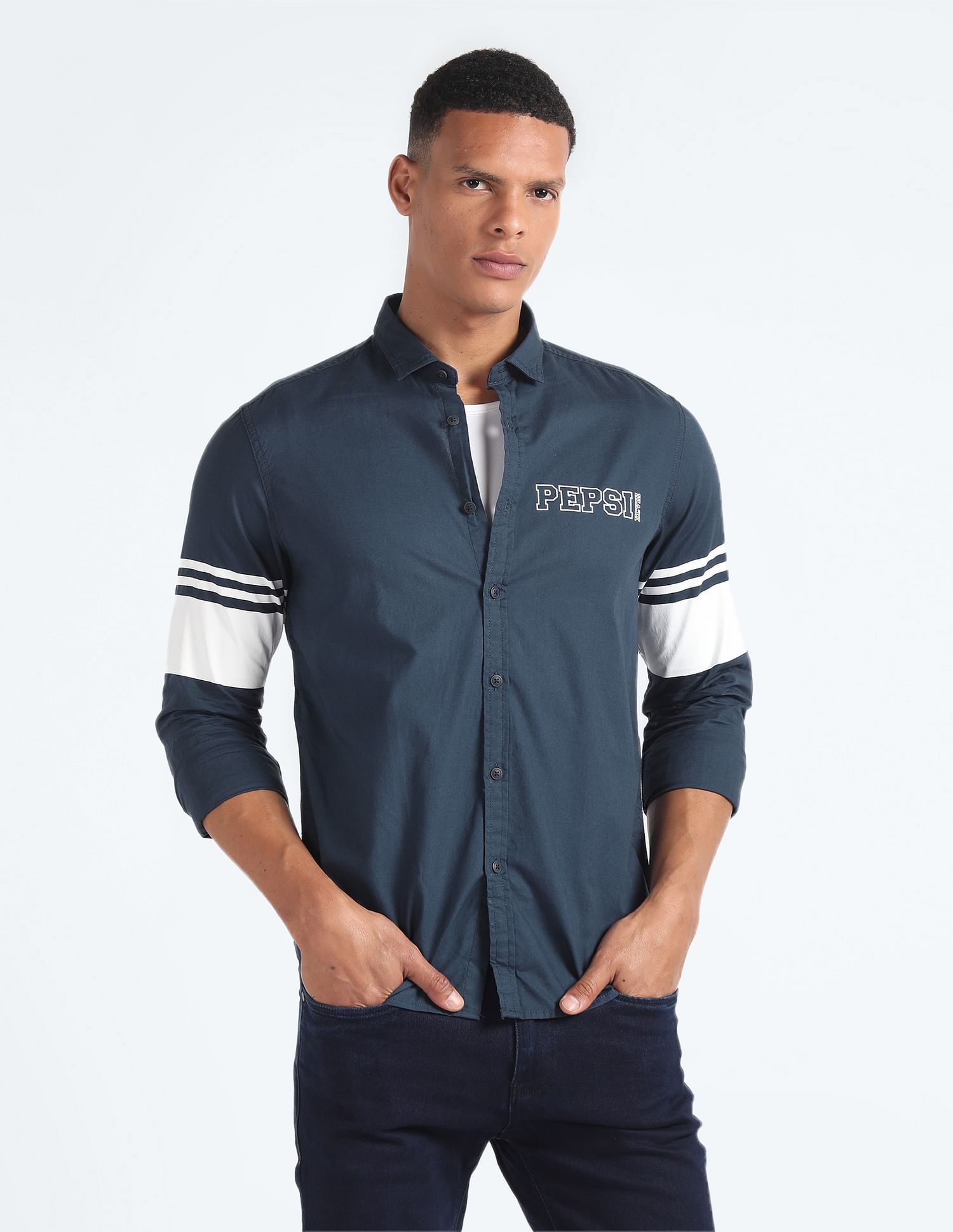 Flying Machine Colour Block Cotton Shirt