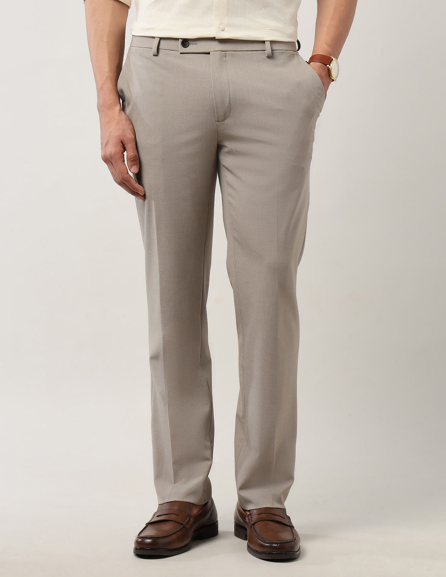 Arrow Regular Fit Mid Rise Trousers