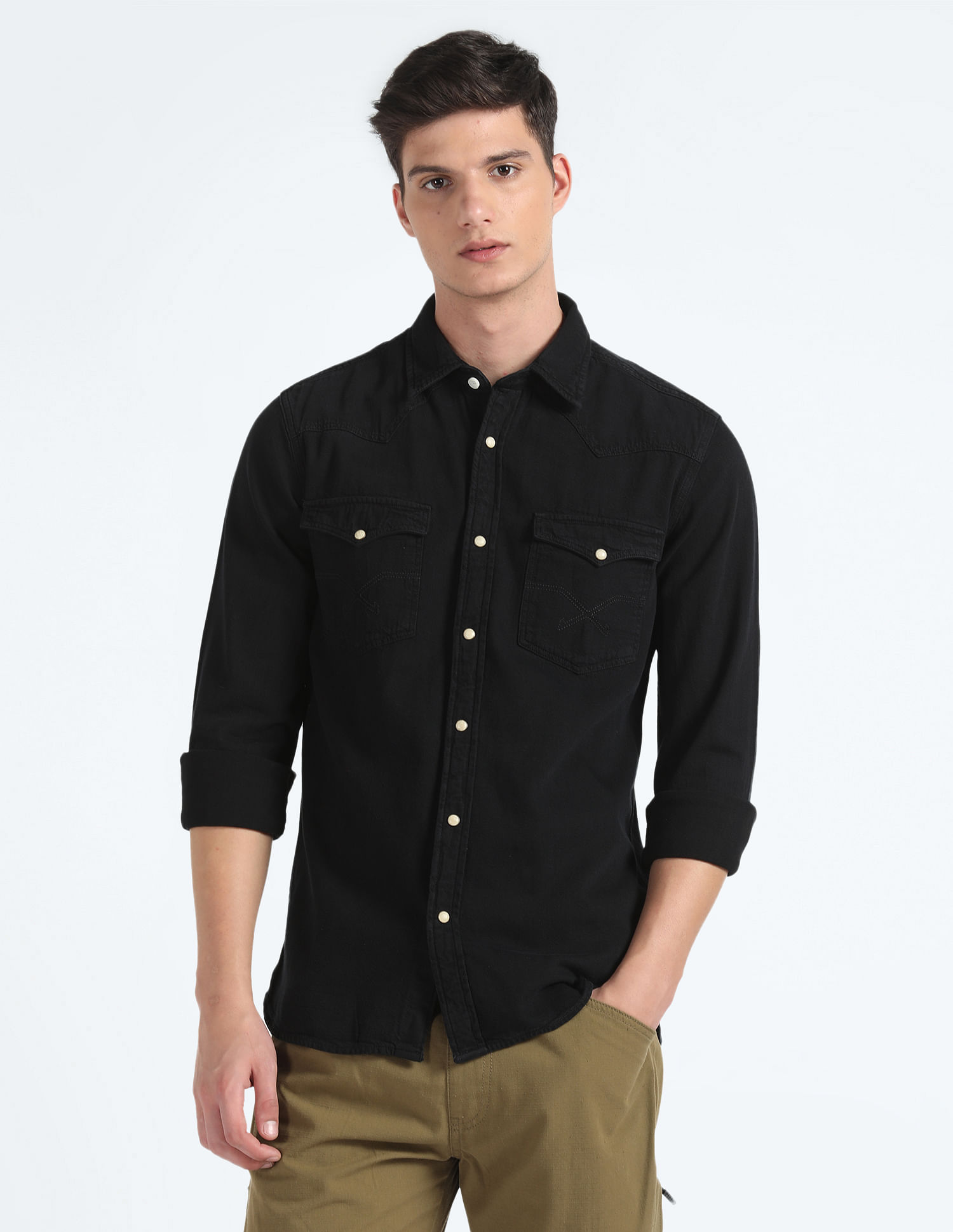 Flying Machine Patch Pocket Solid Shirt