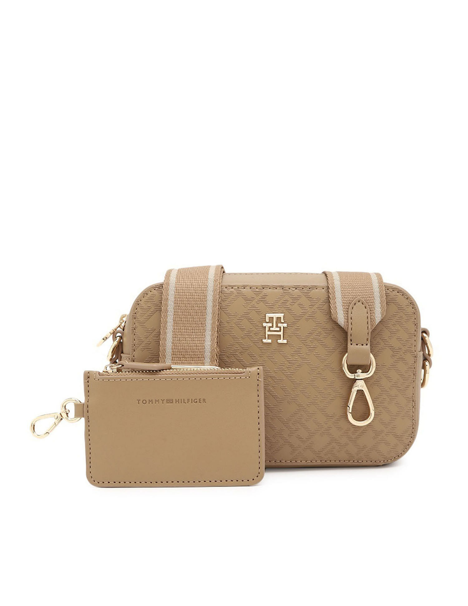 Tommy Hilfiger Textured Beige PU Sling Bag