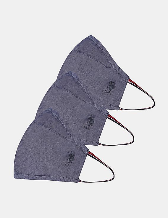 U.S. Polo Assn. Unisex Adults Grey And Pink Triple Layer Reversible Anti Bacterial Reusable Face Masks - Pack Of 3