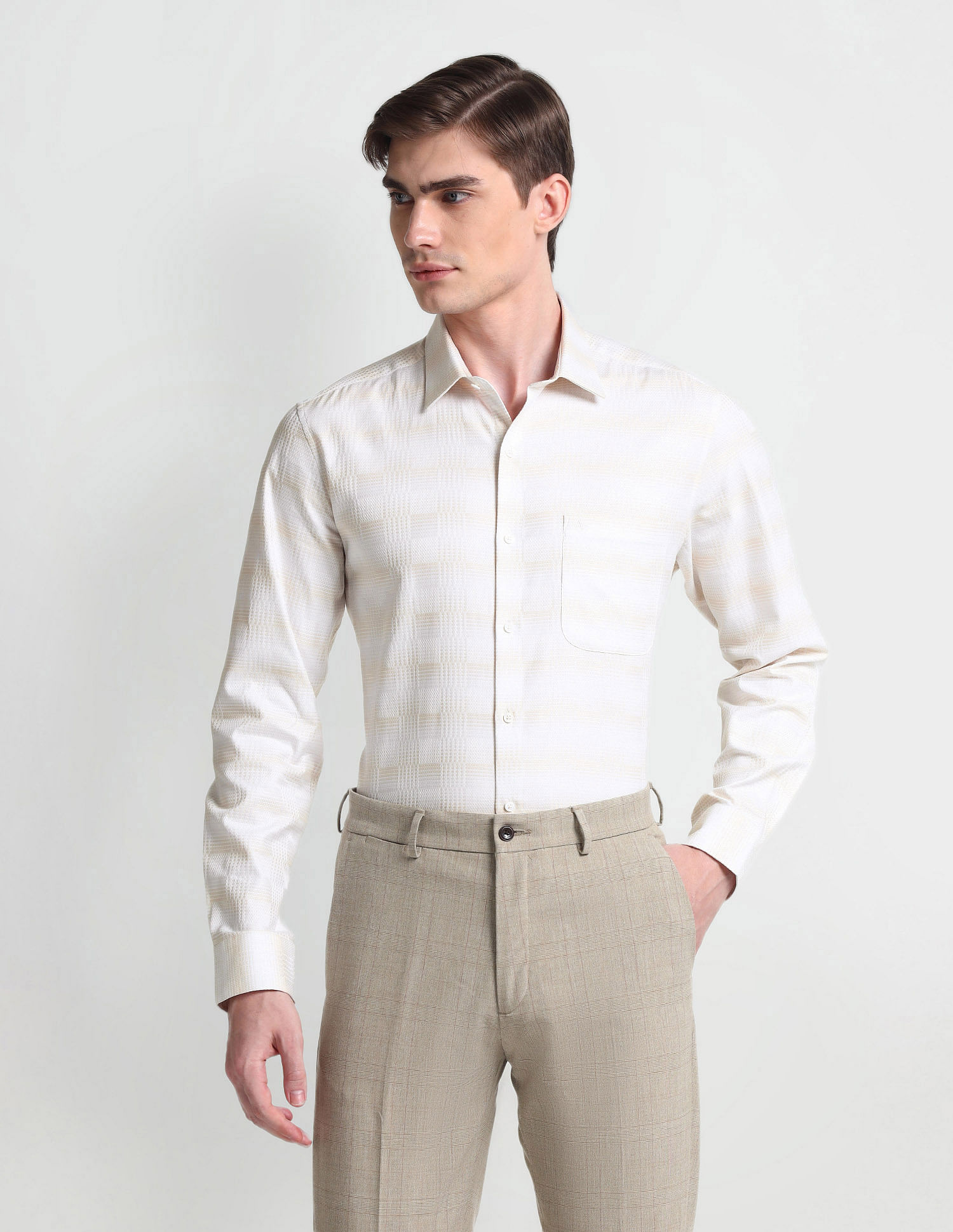 Arrow Patterned Dobby Cotton Shirt
