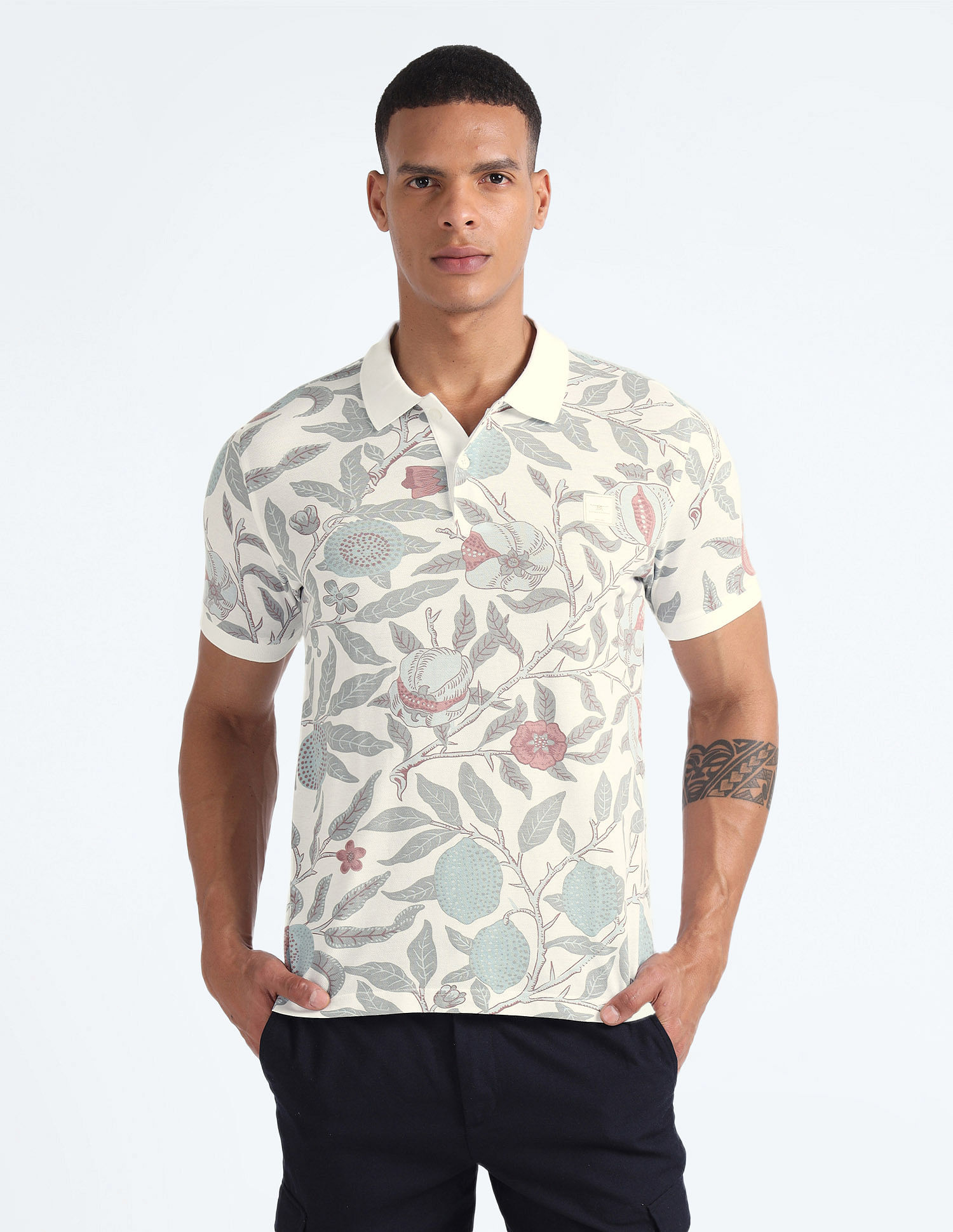 Flying Machine Floral Print Cotton Polo Shirt