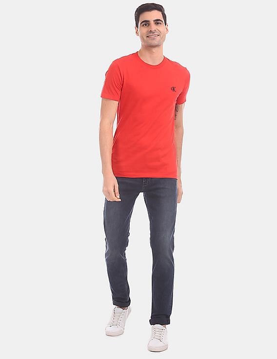 Calvin Klein Men Red Slim Fit Solid Organic Cotton T-Shirt