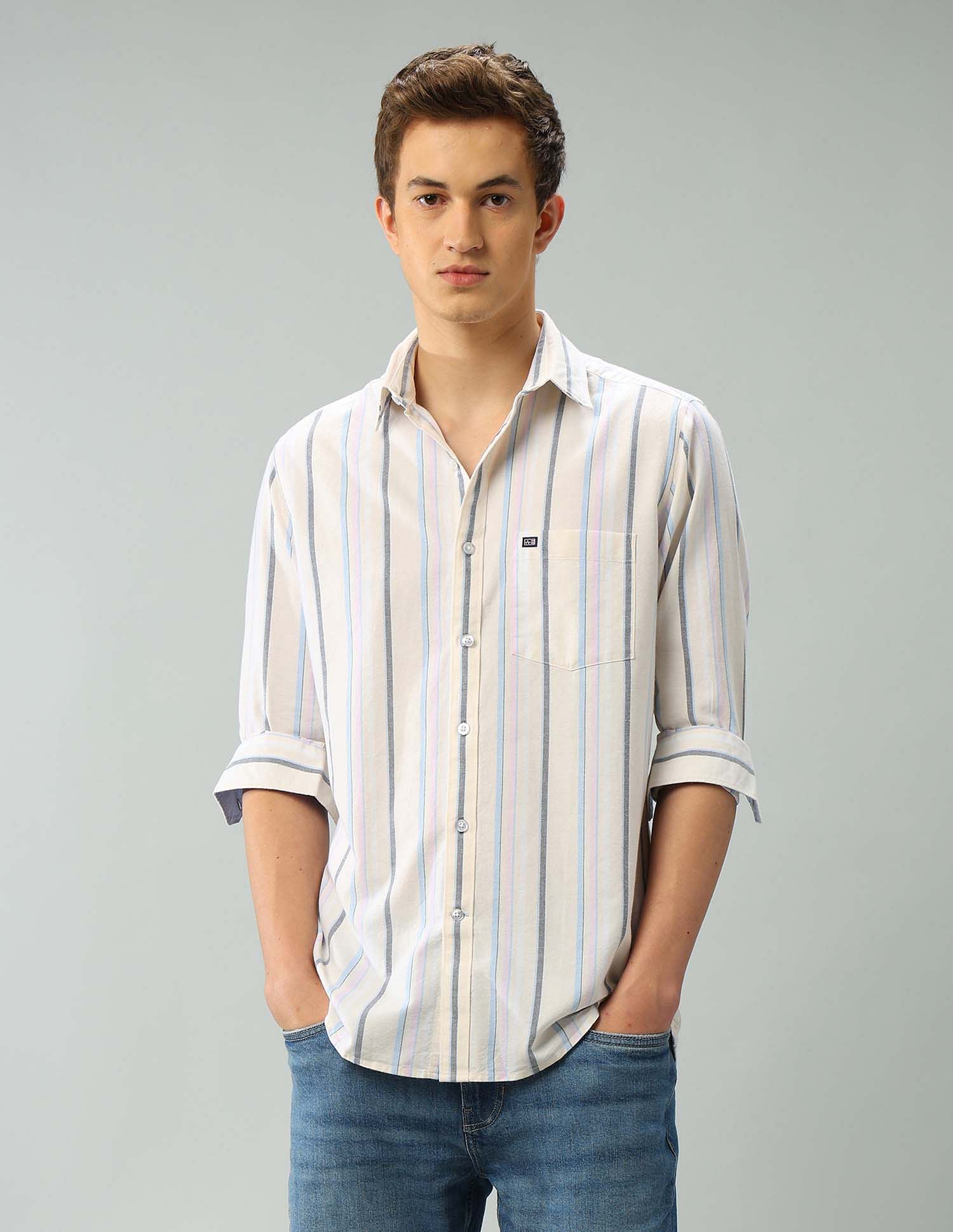Arrow Sport Air Soft Regular Fit Vertical Striped Shirt