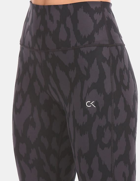 Calvin Klein Women Black And Grey Allover Animal Print 7/8 Active Leggings