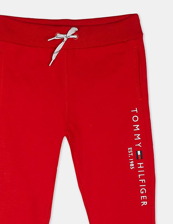 Tommy Hilfiger Kids Boys Red Drawstring Waist Brand Embroidered Essential Sweatpants