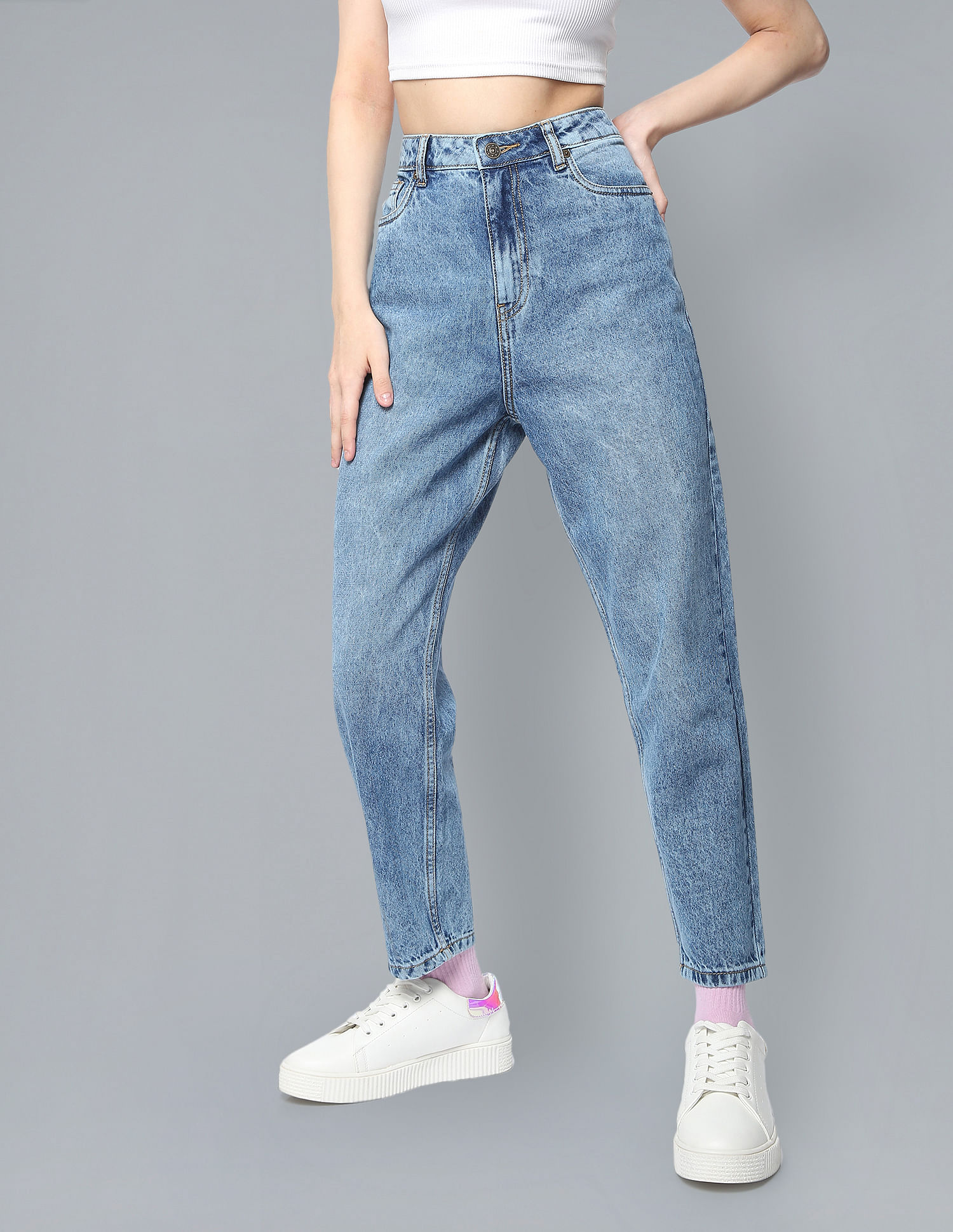Buy SHOWOFF Low Distress Blue Mom Fit Denim Jeans for Women Online @ Tata  CLiQ-calidas.vn