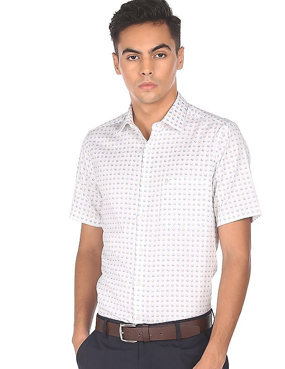Buy Arrow Men White Spread Collar Printed Formal Shirt - NNNOW.com