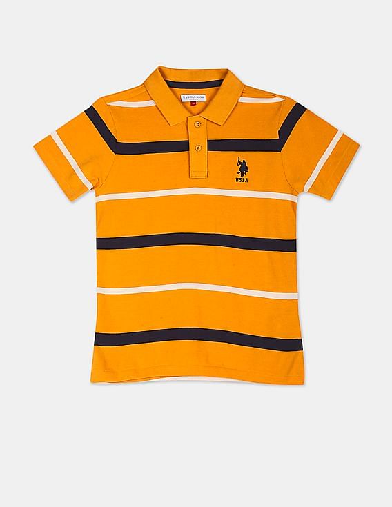 U.S. Polo Assn. Kids Ribbed Collar Stripe Pique Polo Shirt