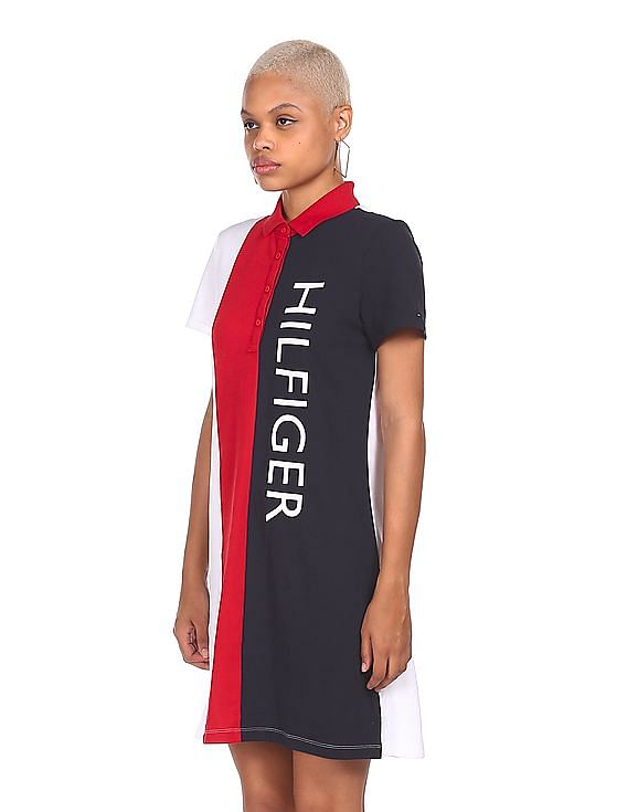 White Women Hilfiger Polo Tommy Color Buy Block Brand Dress