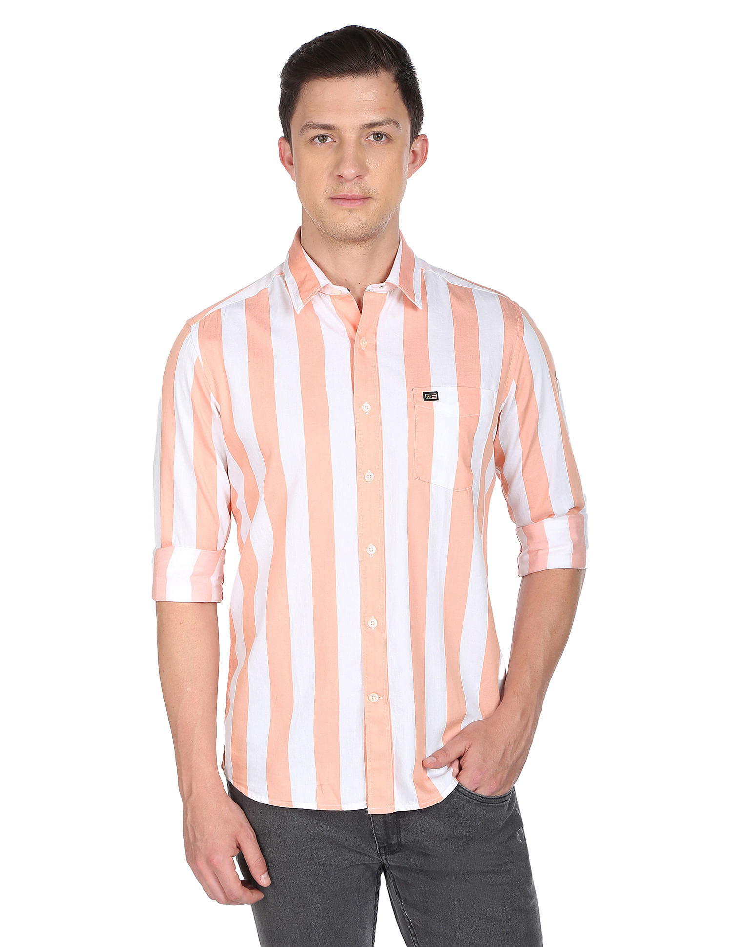 Arrow Sports Vertical Stripe Cotton Shirt