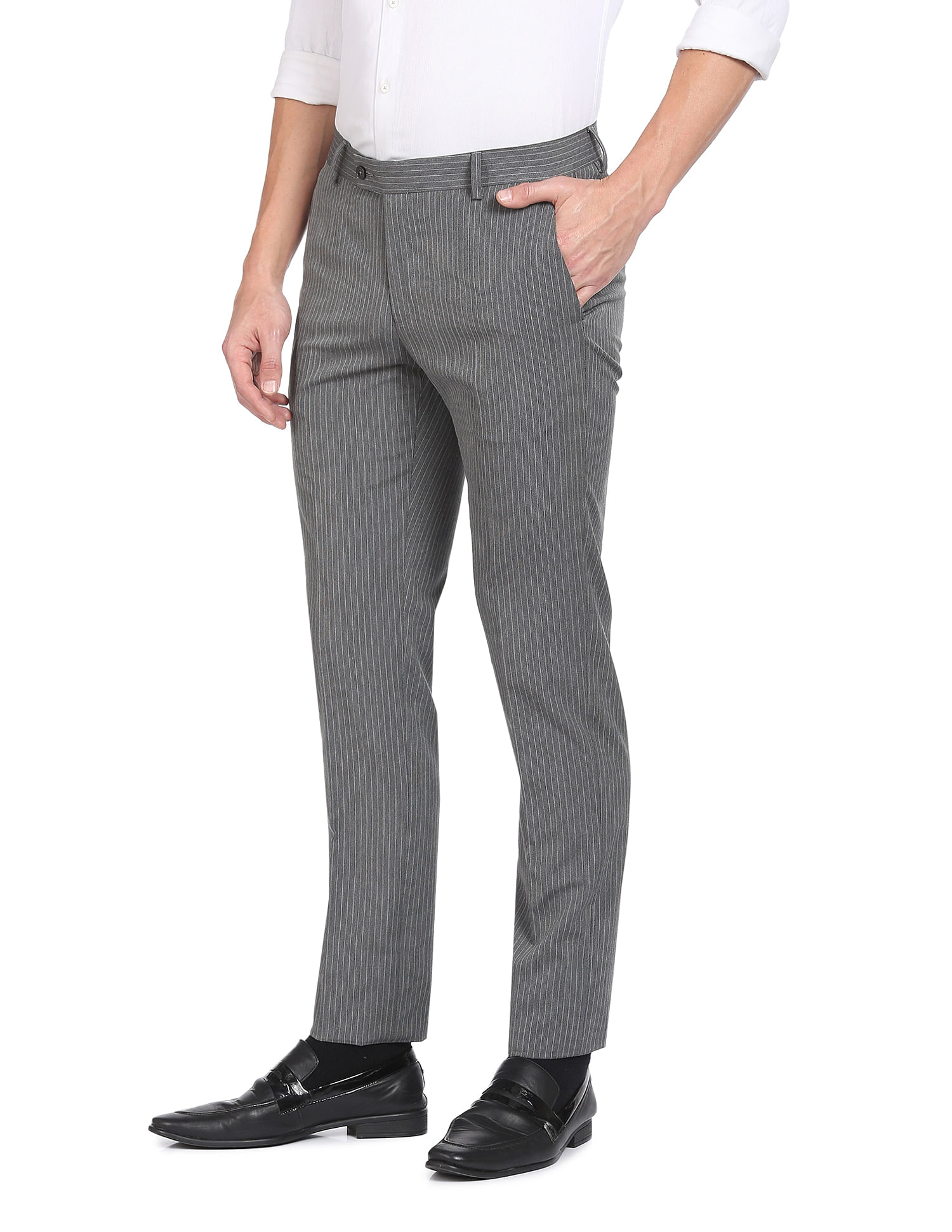 Lars Amadeus Men's White Stripe Dress Pants Slim Fit Vertical Stripe Formal  Pants Business Trousers 28 at Amazon Men's Clothing store