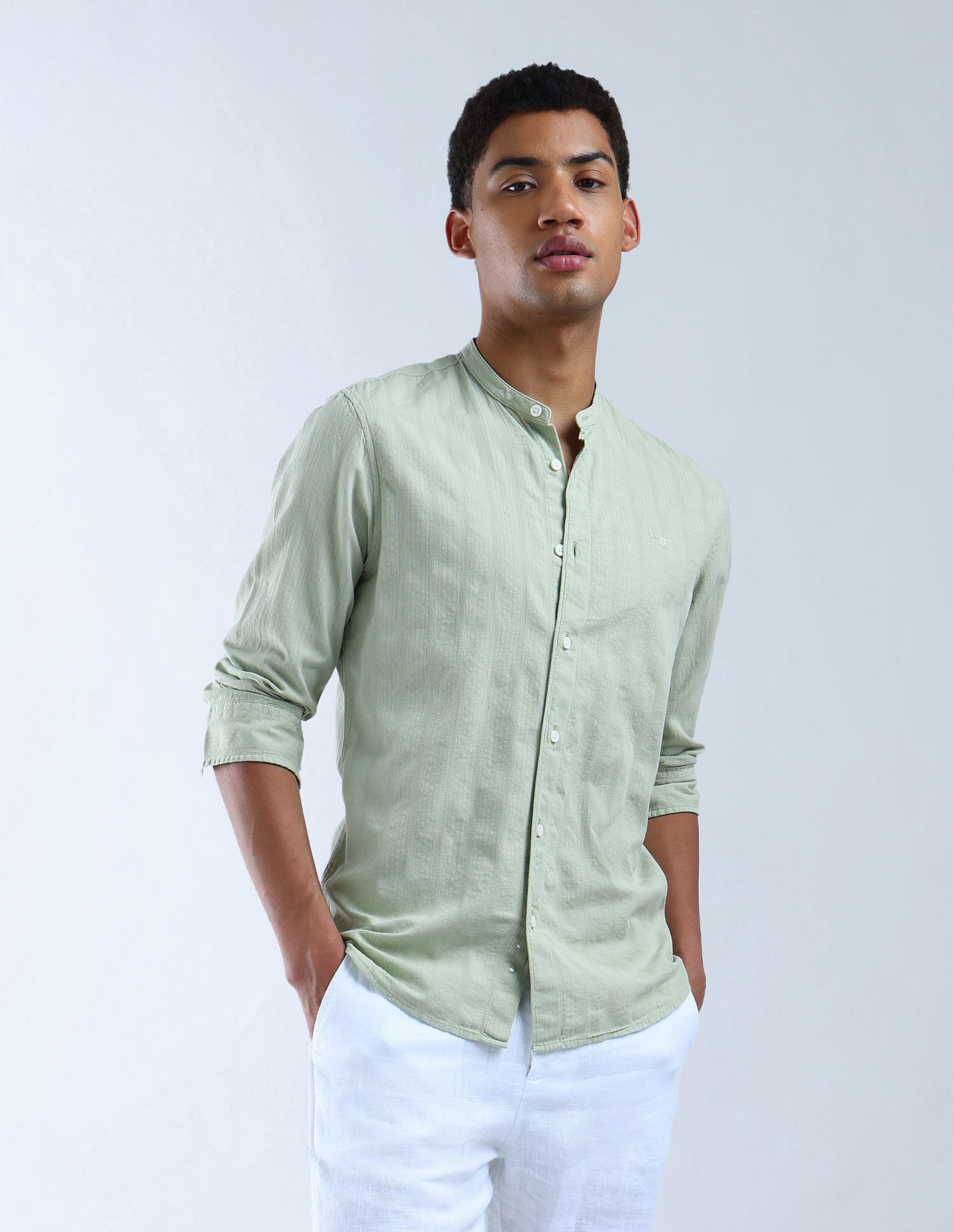 Flying Machine Slim Fit Textured Color Of Home Shirt