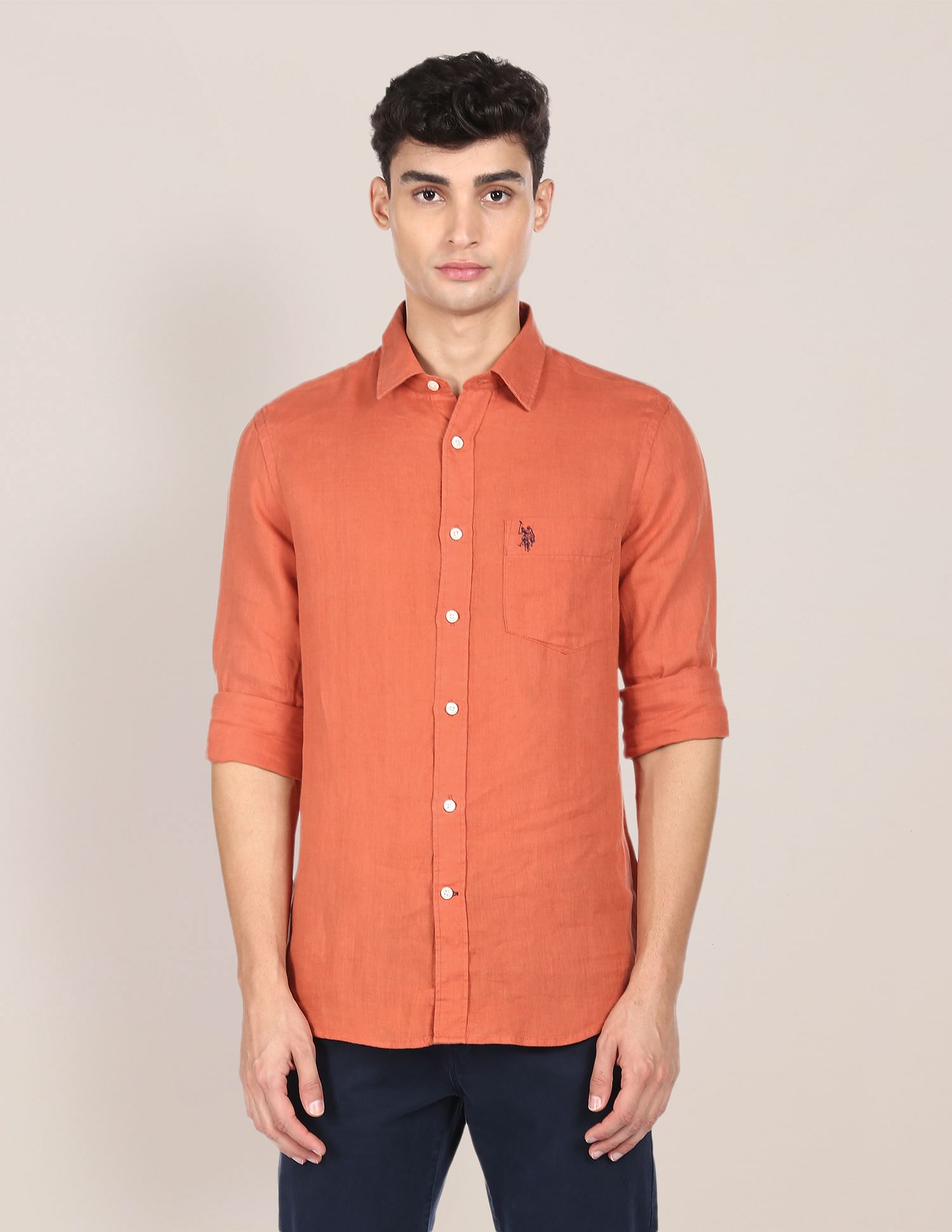 U.S. Polo Assn. Spread Collar Solid Casual Shirt