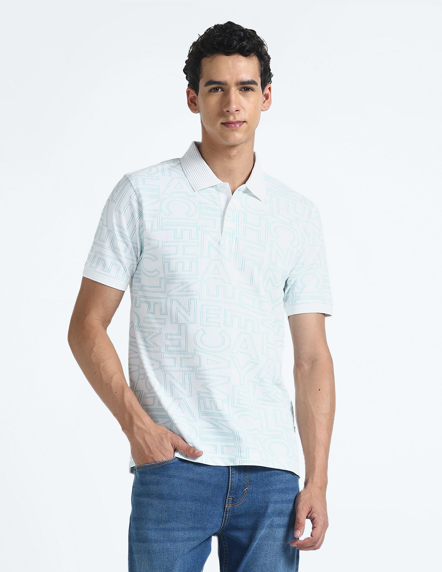 Flying Machine All Over Print Cotton Polo Shirt