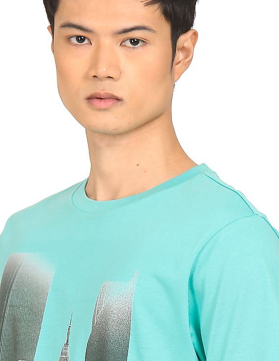 Aeropostale Men Turquoise Crew Neck Graphic Print T-Shirt