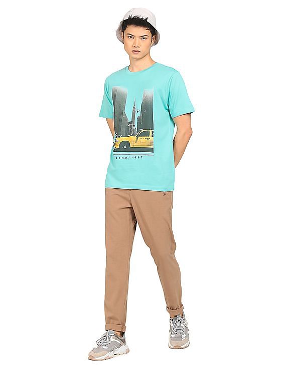 Aeropostale Men Turquoise Crew Neck Graphic Print T-Shirt