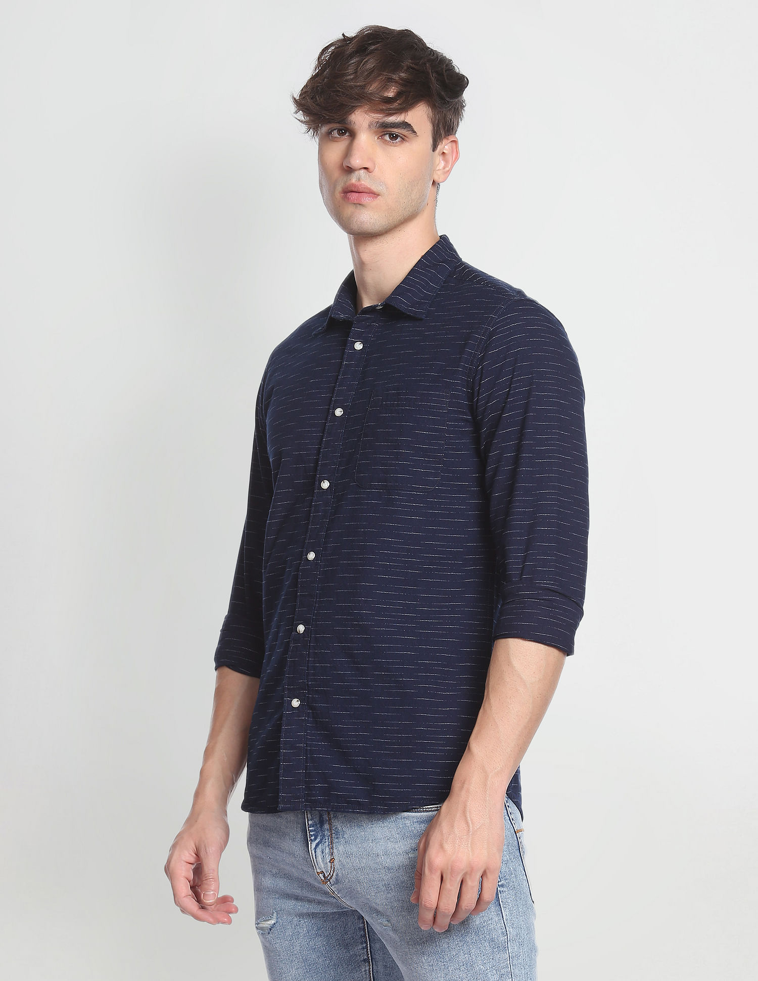 Flying Machine Horizontal Stripe Cotton Shirt
