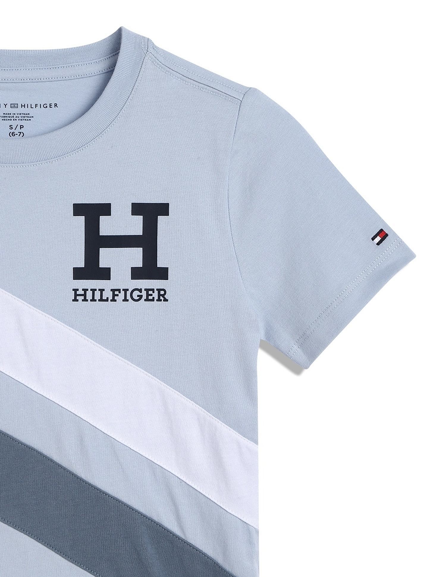 Tommy Hilfiger Boys Blue Diagonal Striped T-Shirt