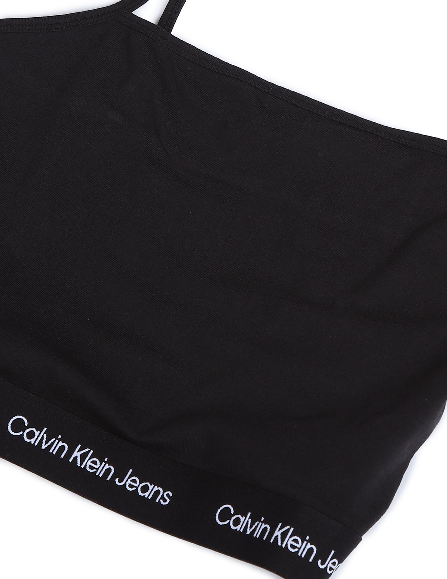 Calvin Klein Jeans Women Black Brand Tape Strappy Solid Crop Top