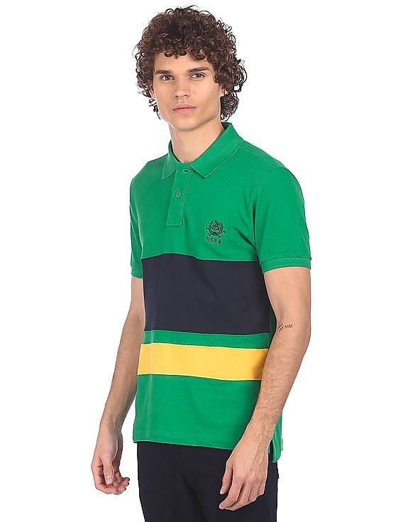 U.S. Polo Assn. Men Green Striped Short Sleeve Polo T-shirt