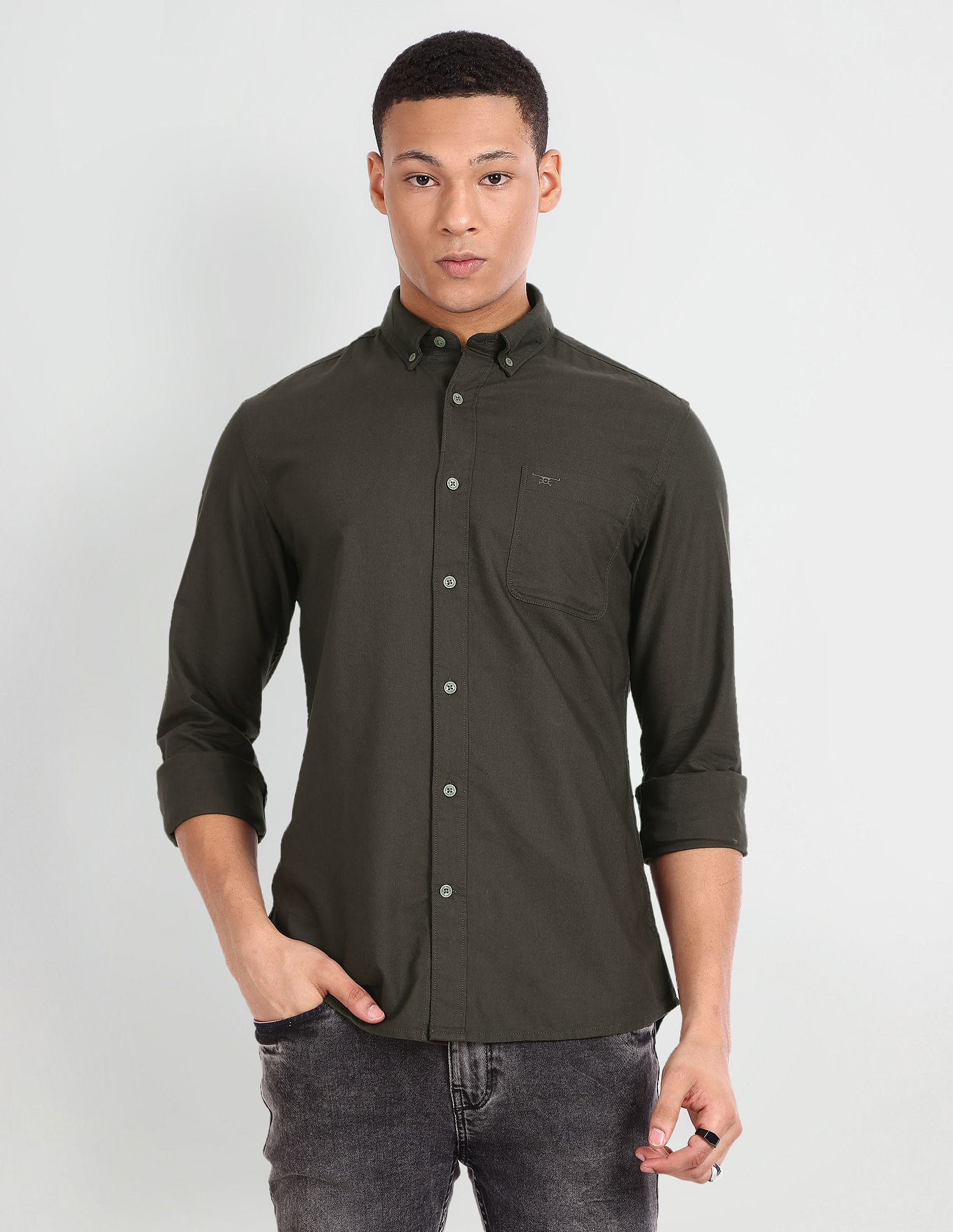 Flying Machine Solid Dobby Shirt