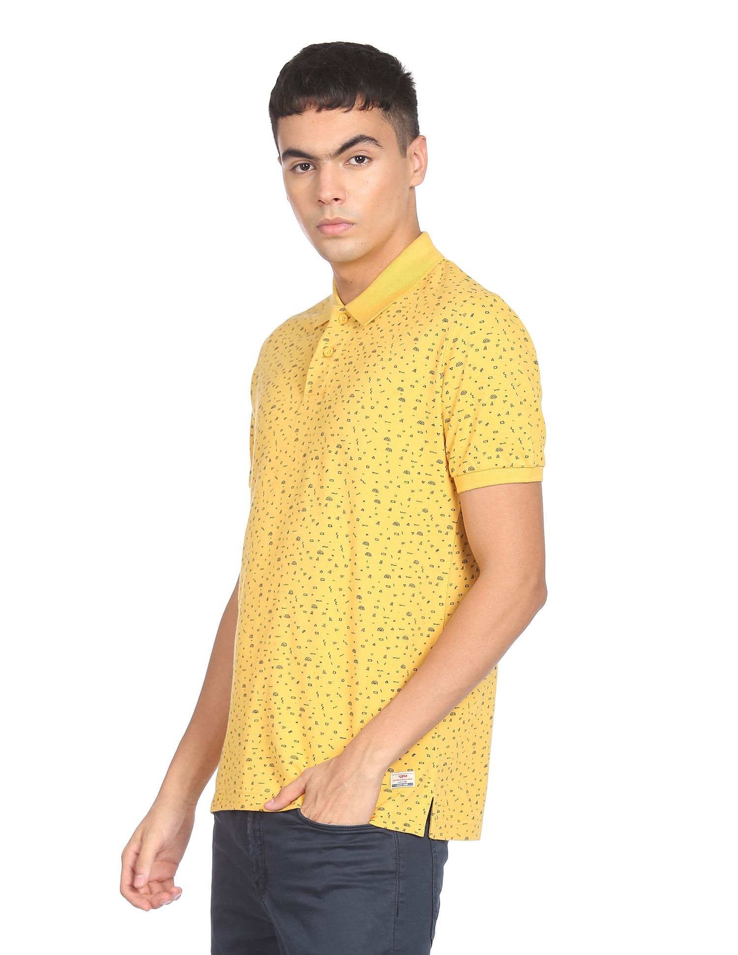 Flying Machine Abstract Print Cotton Polo Shirt