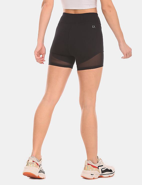 Calvin Klein Women Black Mesh Panel Outline Short Tights