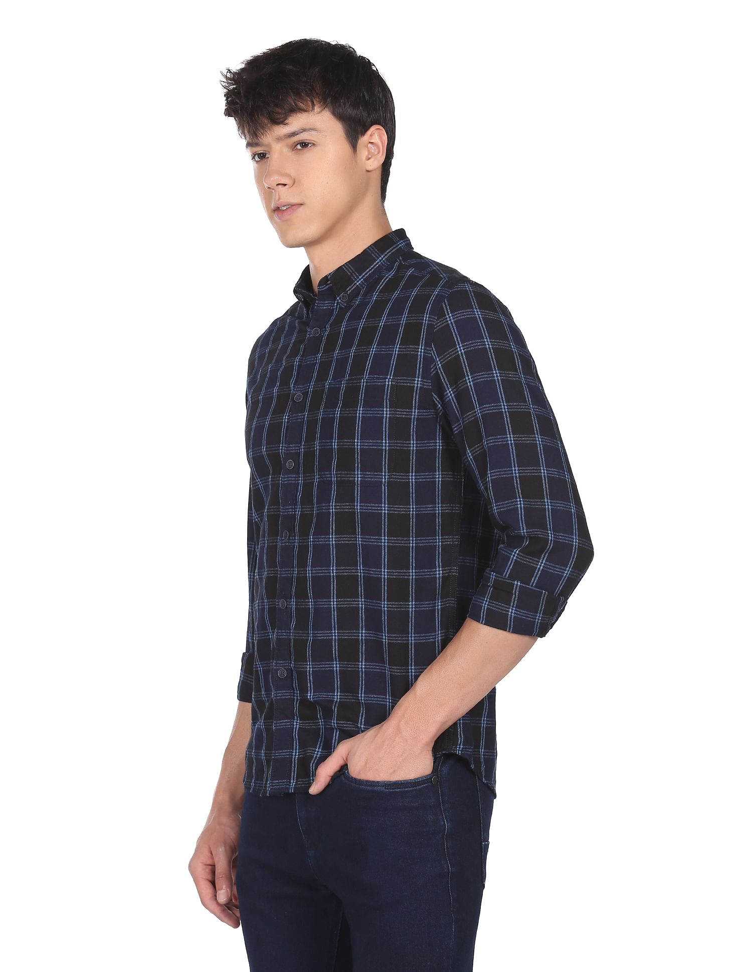 Flying Machine Plaid Check Twill Cotton Shirt