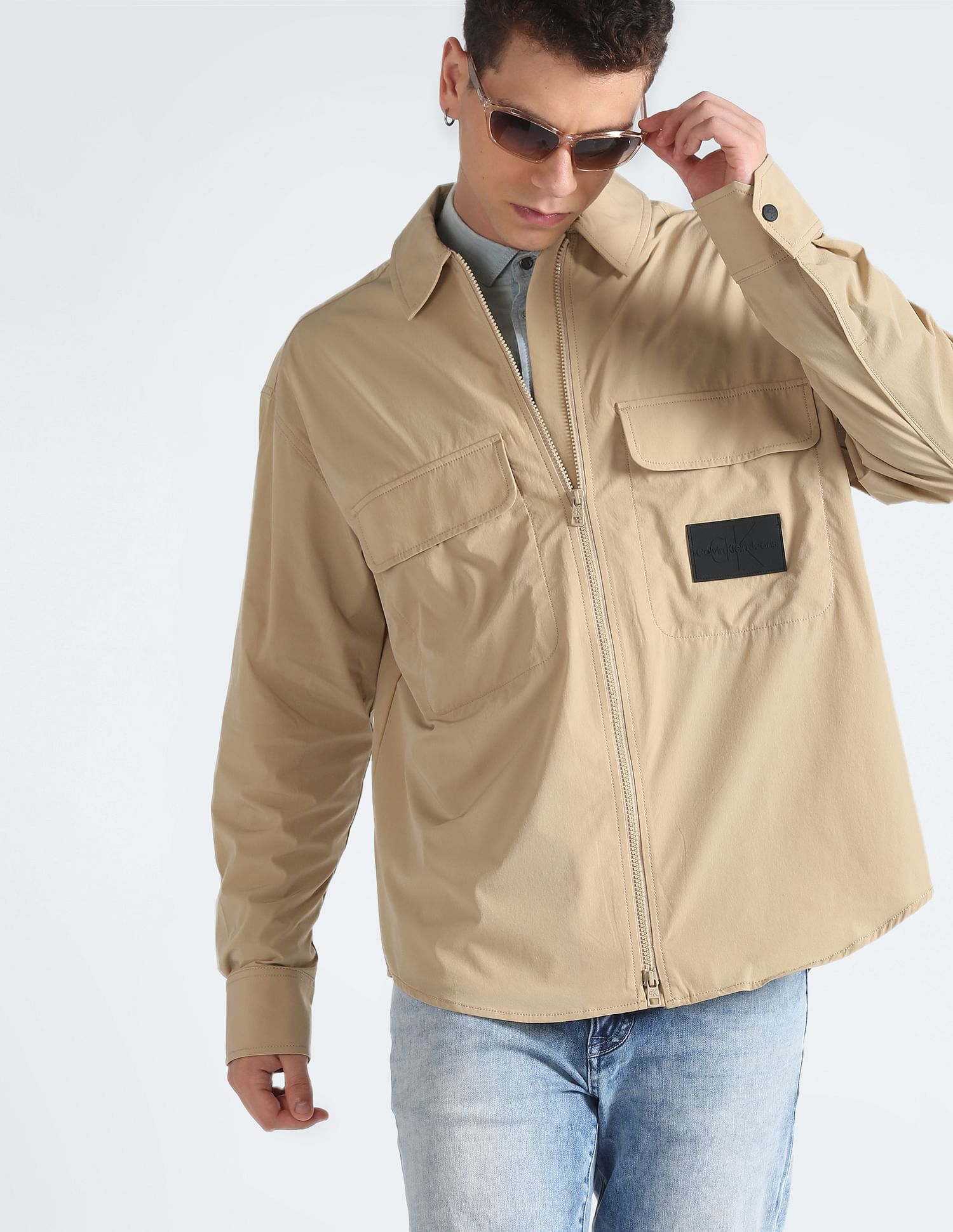 Calvin Klein Solid pattern Zipper Placket Casual Shirt