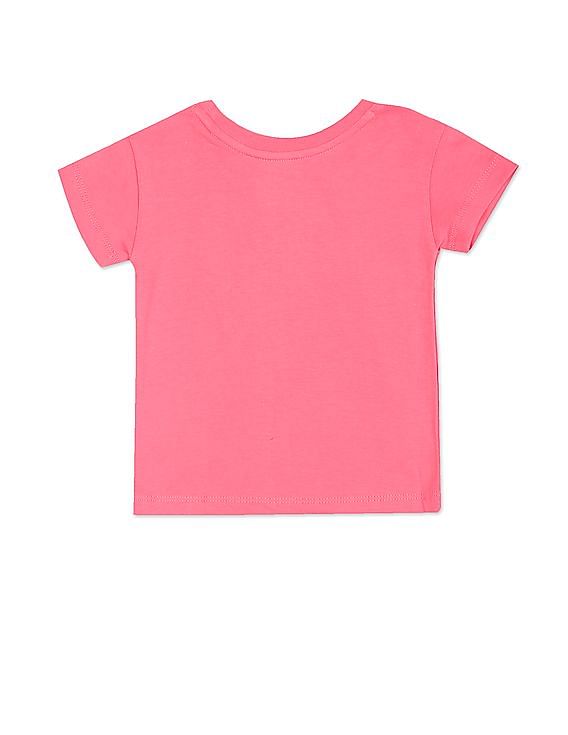 U.S. Polo Assn. Kids Girls Pink Crew Neck Graphic Print T-Shirt