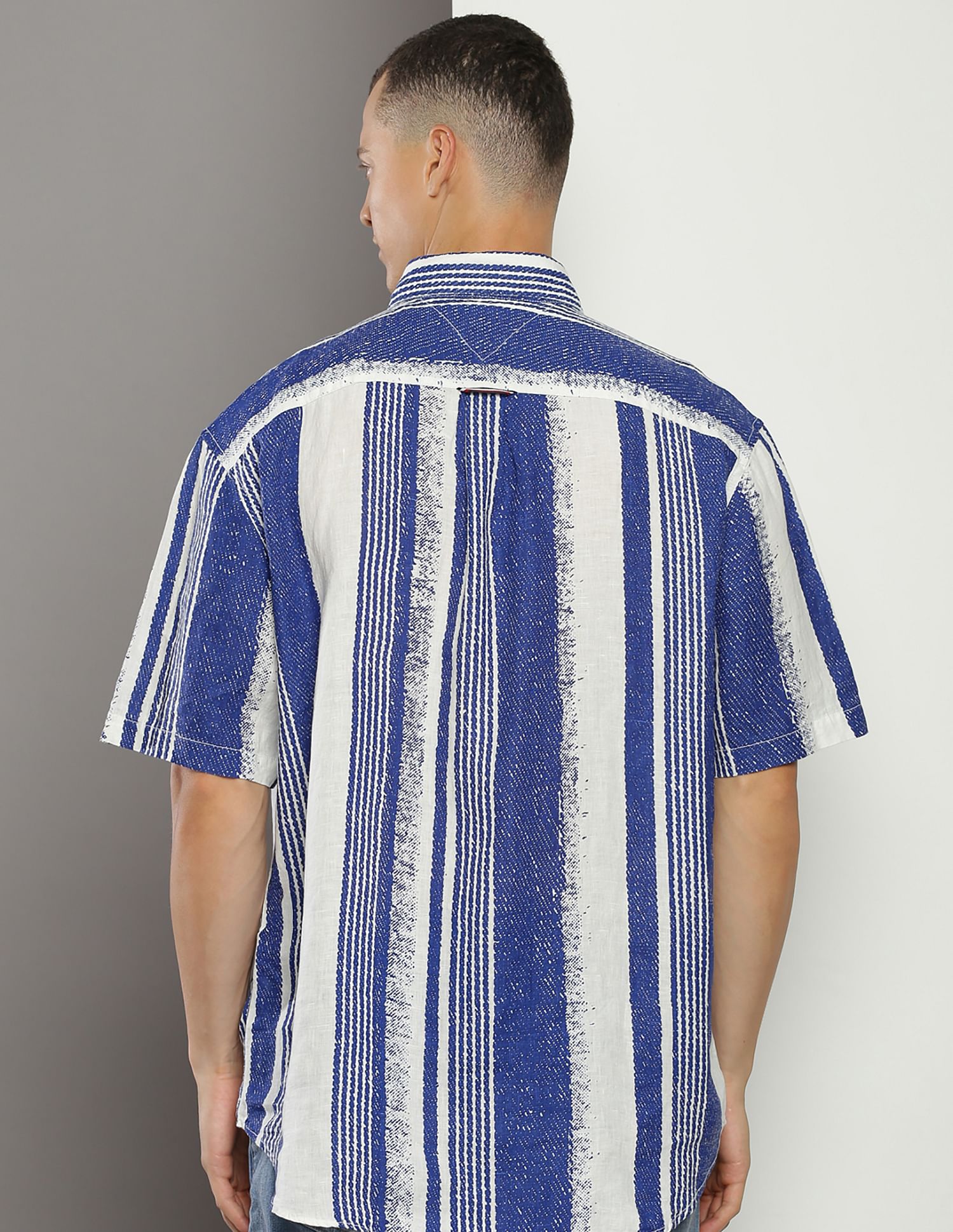 Tommy Hilfiger Hand Painted Stripe Relaxed Fit Linen Shirt
