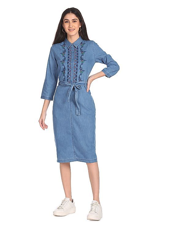 Flying Machine Women Spread Collar Washed Dress