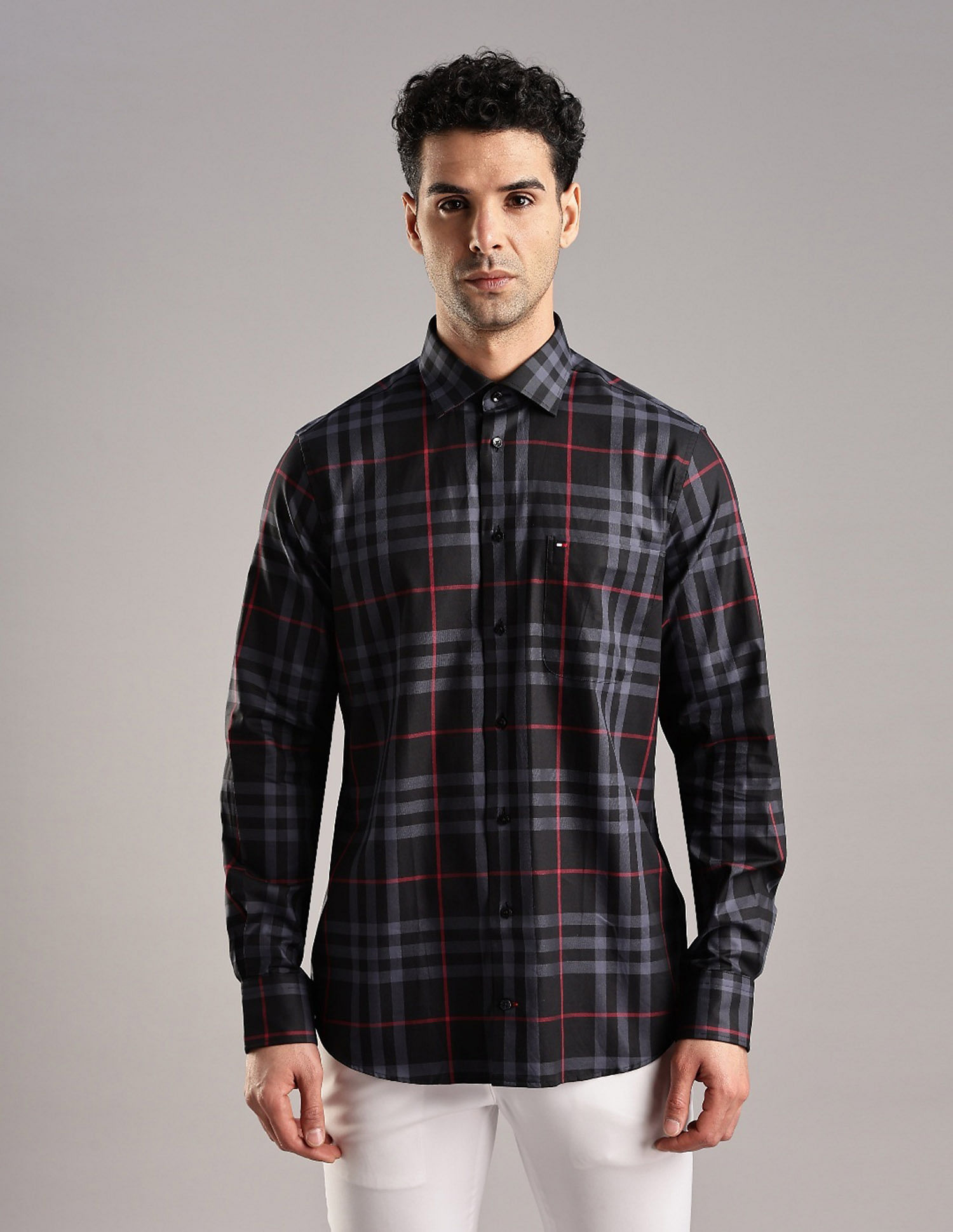 Tommy Hilfiger Checked Regular Fit Plain Woven Shirt