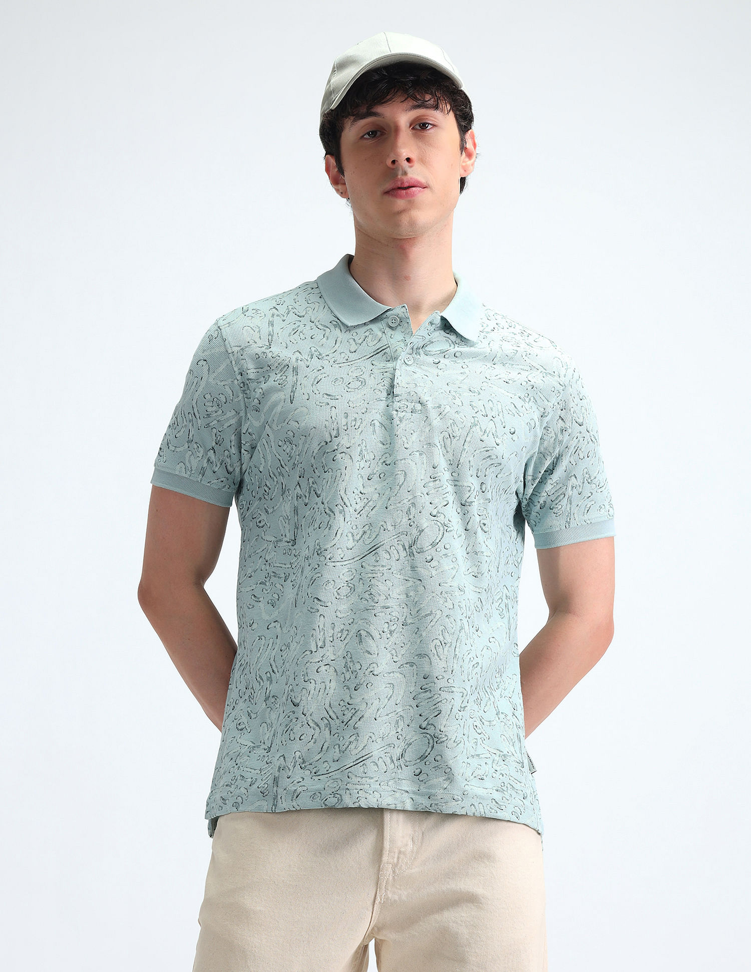 Flying Machine Abstract Pattern Pure Cotton Polo Shirt