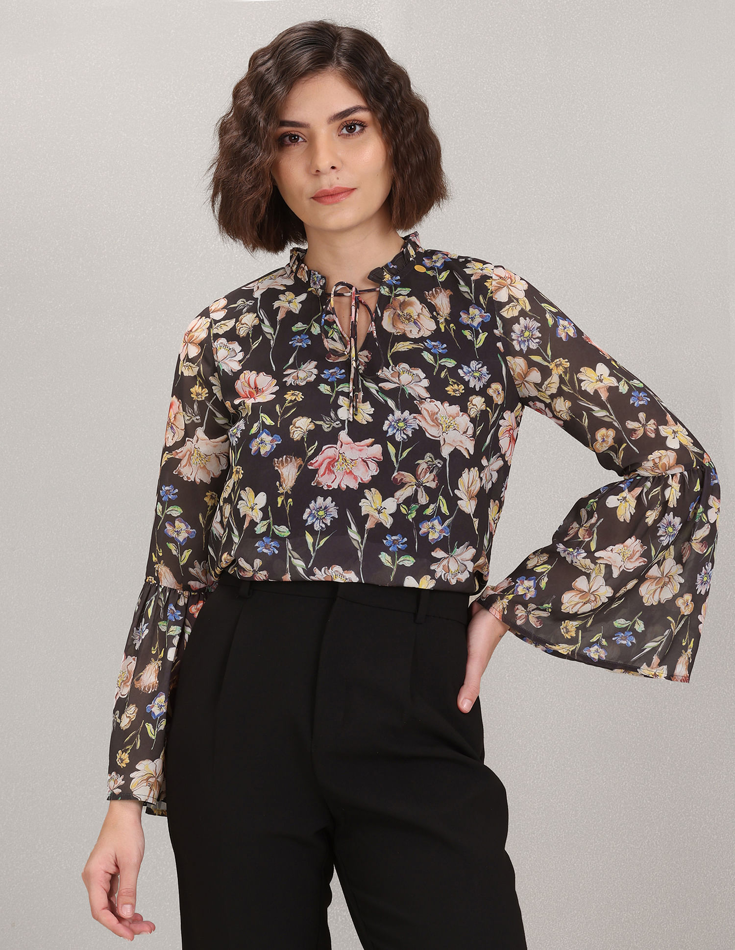 American Rag Womens Floral Pullover Blouse Black X-Large