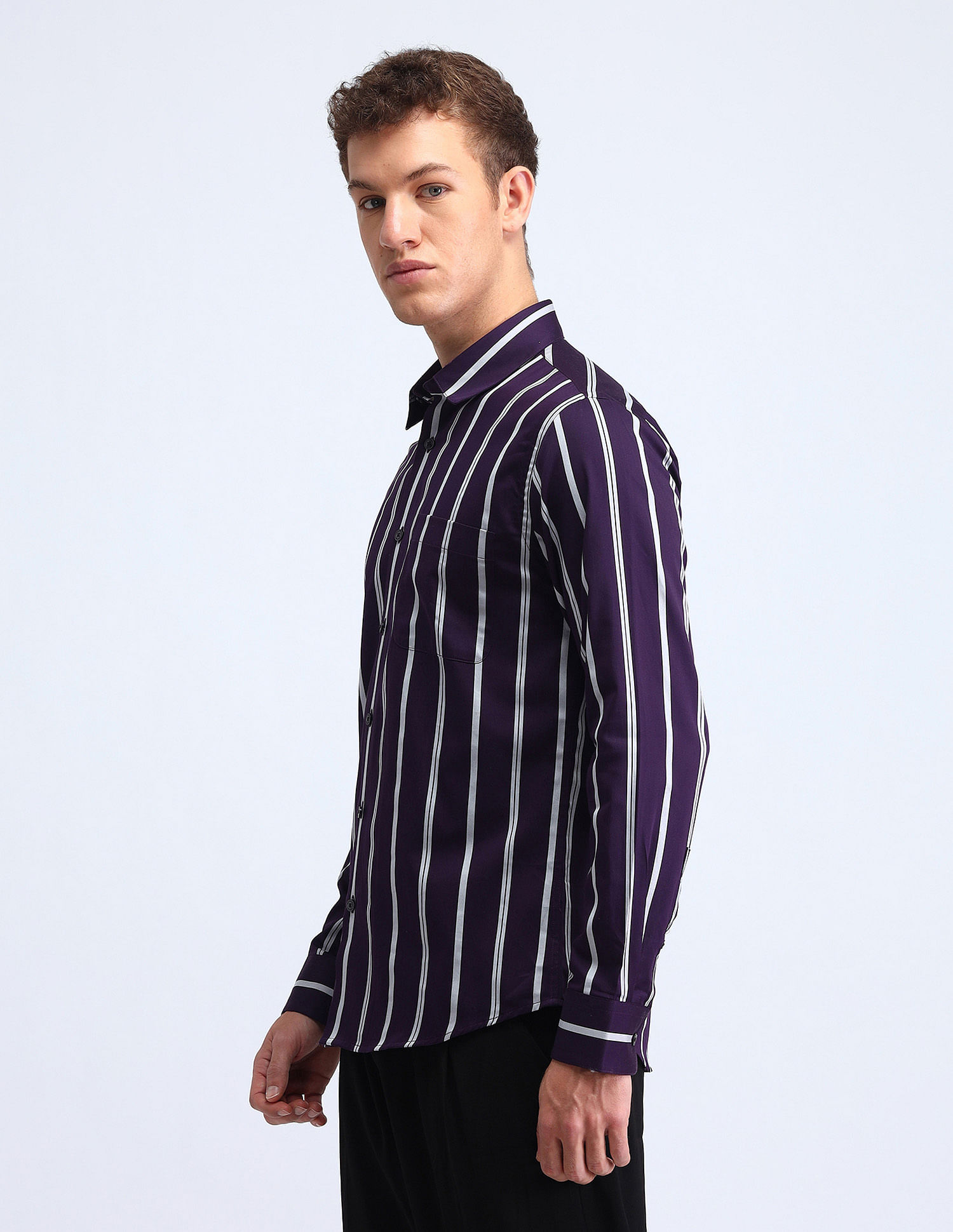 Flying Machine Vertical Striped Satin Shirt