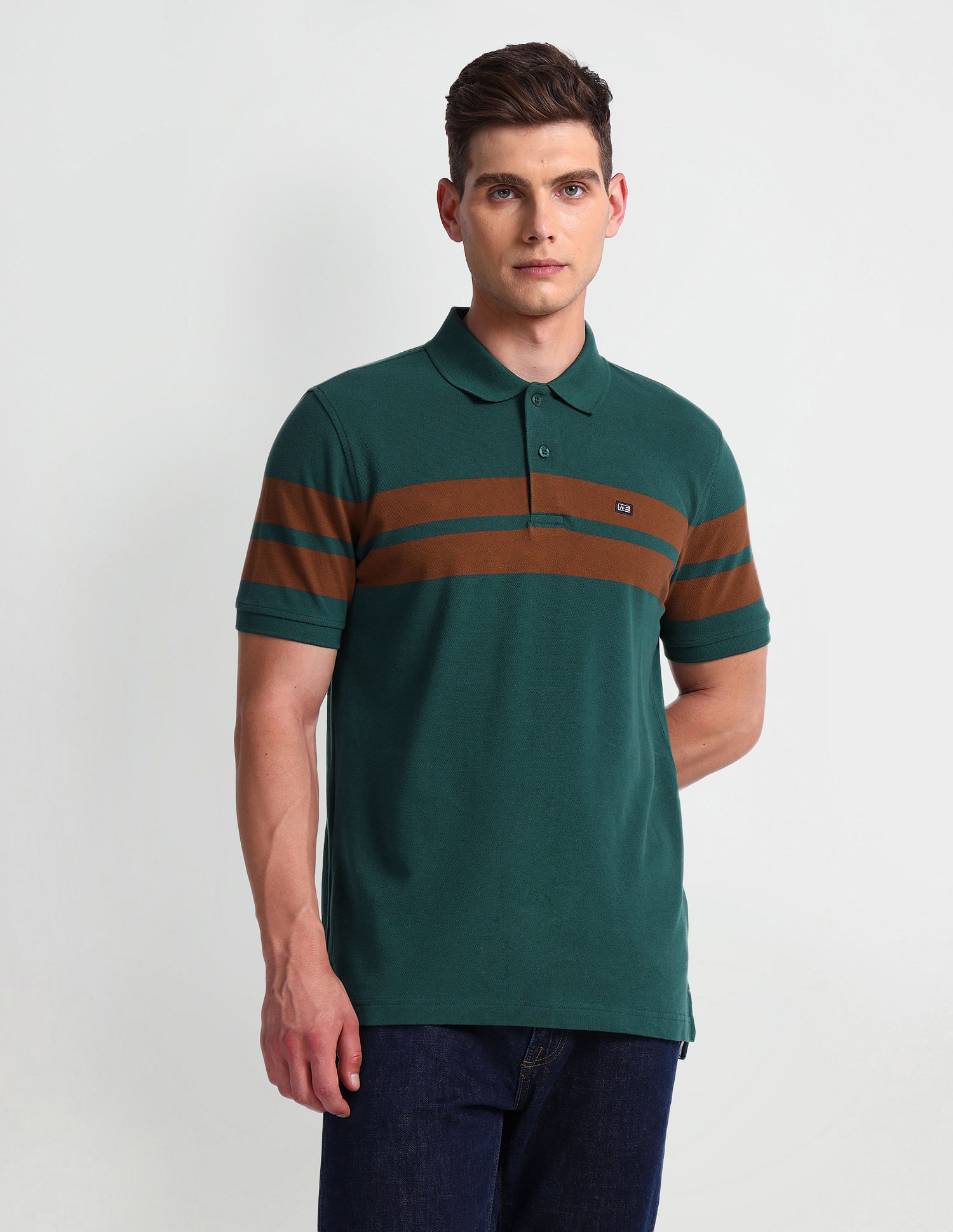 Arrow Sports Horizontal Stripe Cotton Polo Shirt