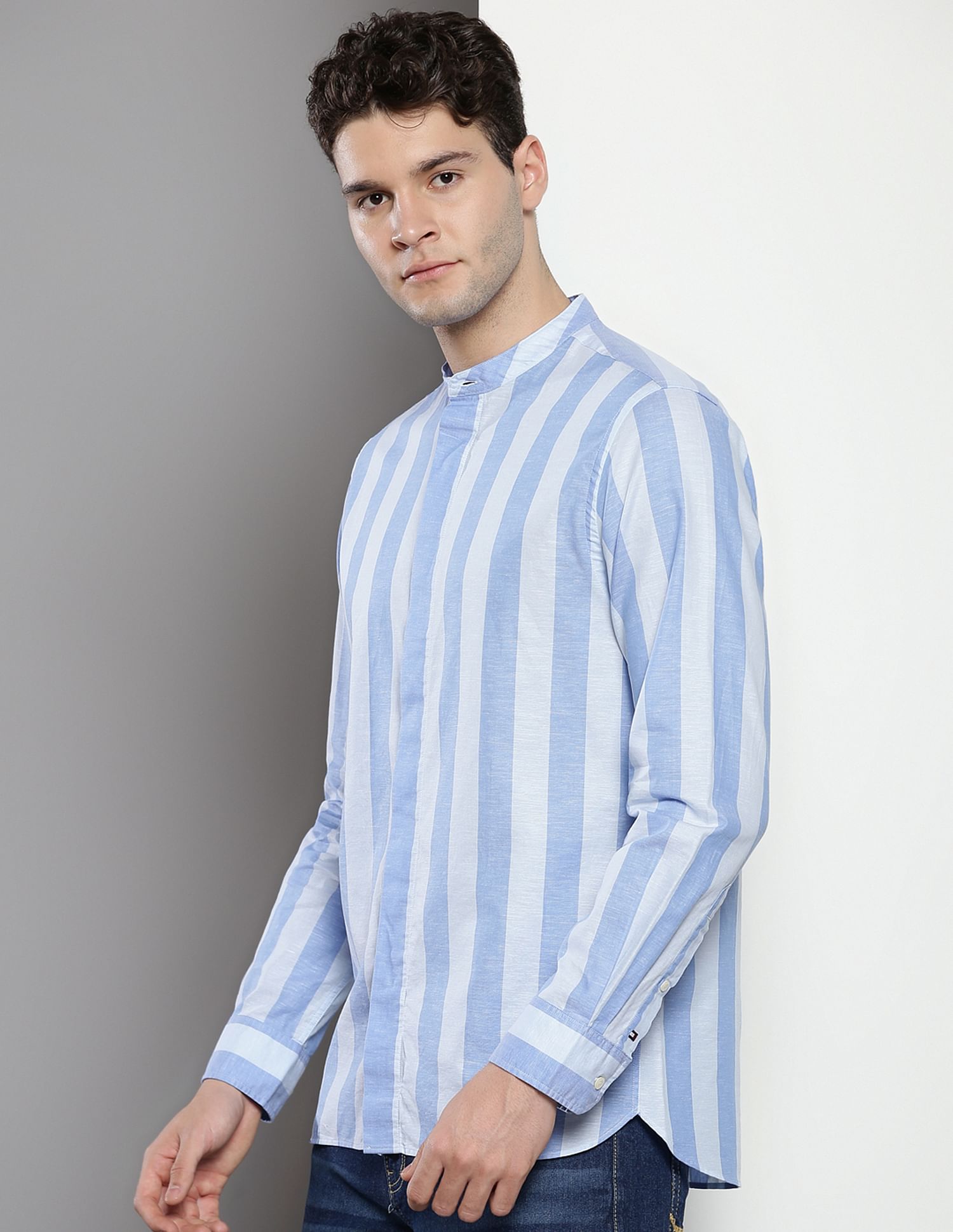 Tommy Hilfiger Mandarin Collar Vertical Stripe Shirt