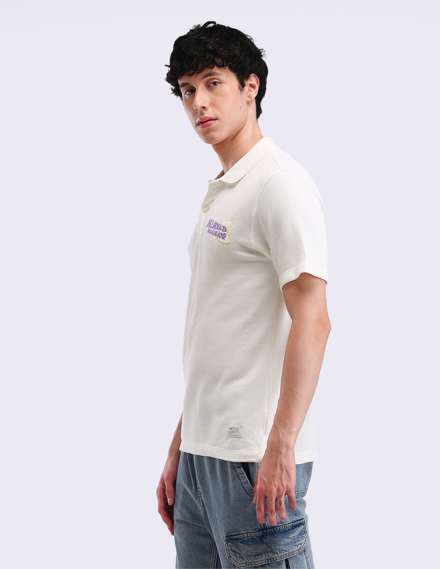 Flying Machine Typography Printed Relaxed Polo Shirt