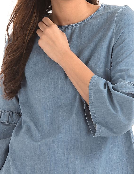 denim ruffle sleeve shirt