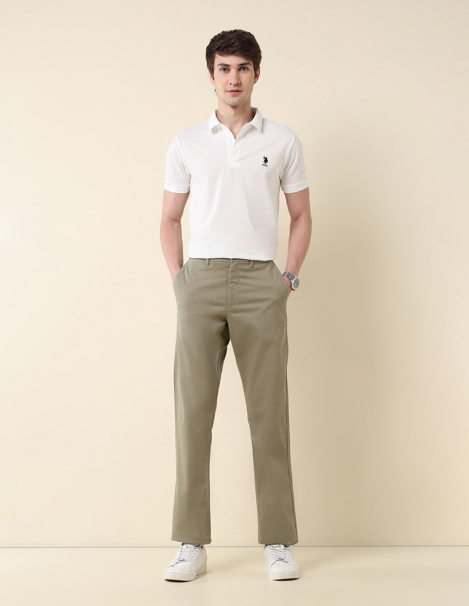 U.S. Polo Assn. Textured Riley Straight Fit Twill Trousers