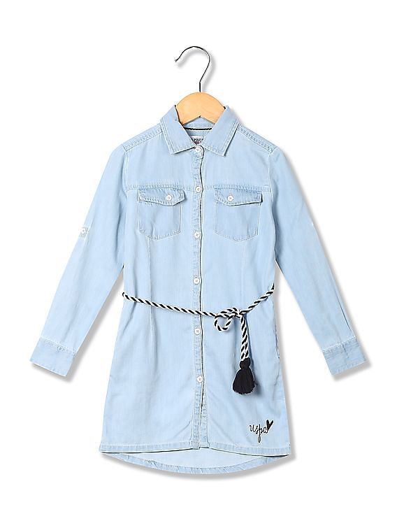 U.S. Polo Assn. Kids Girls Tie Waist Shirt Dress