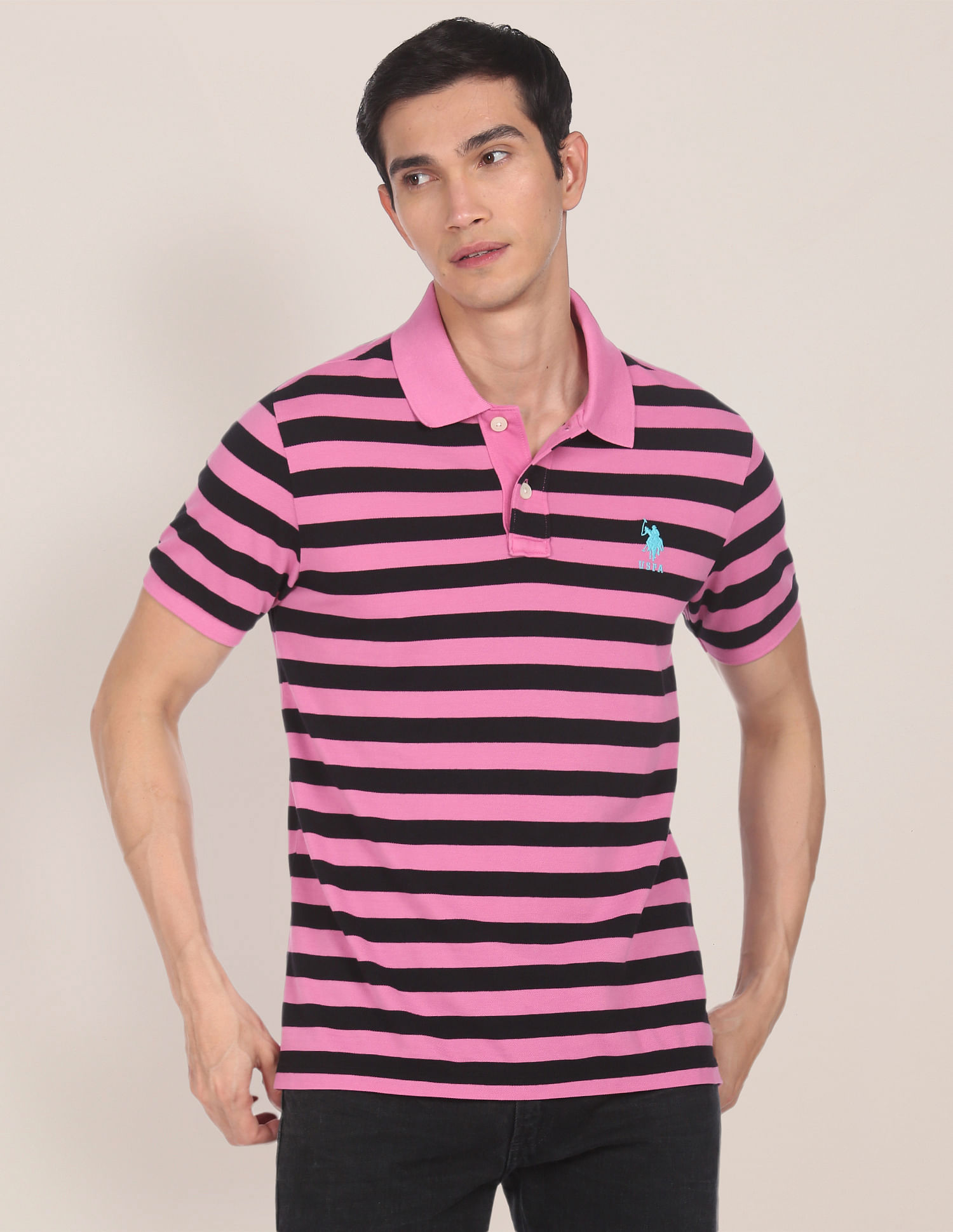 U.S. Polo Assn. Ribbed Collar Striped Polo Shirt