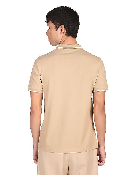 Calvin Klein Men Beige Cotton Stretch Tipped Pique Polo Shirt