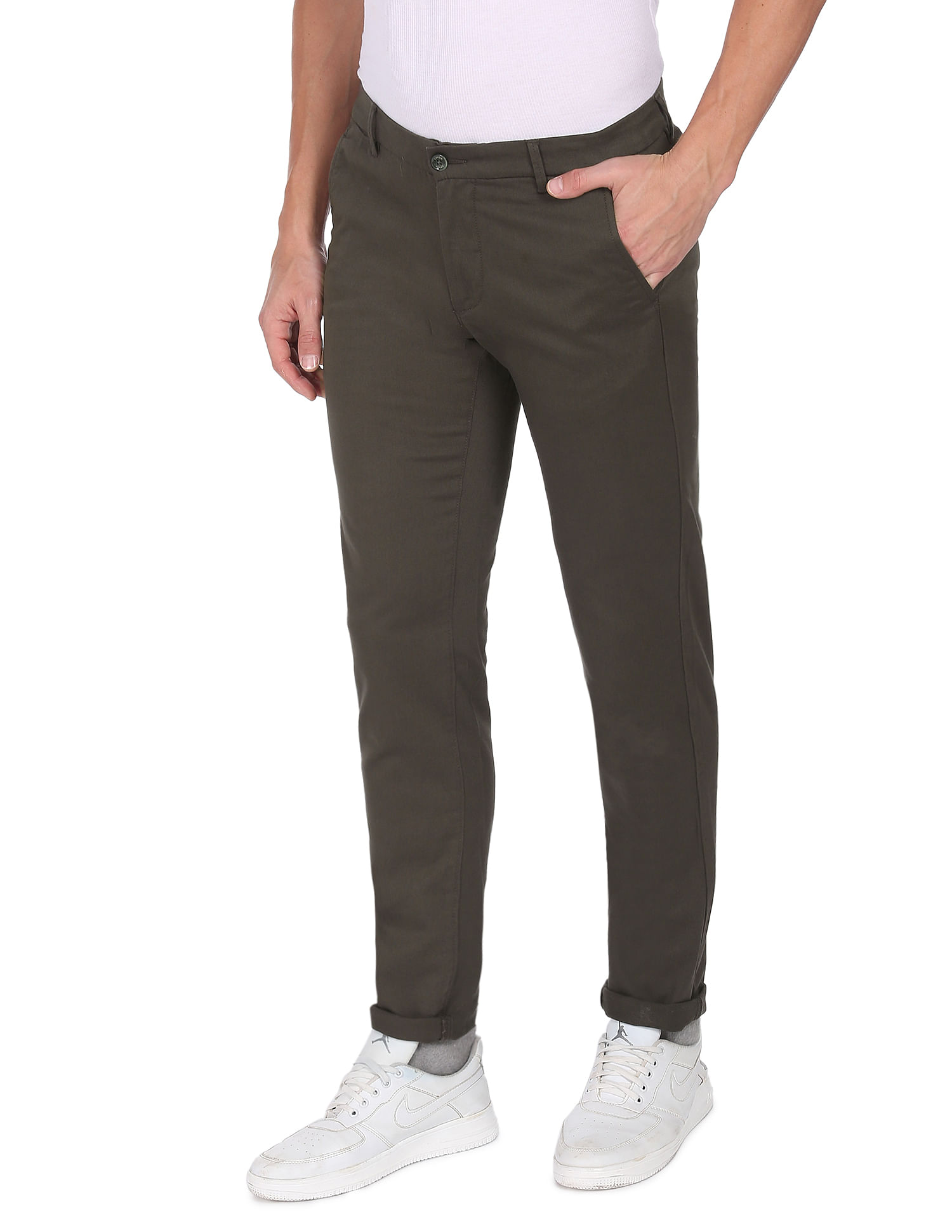 Buy Arrow Dobby Solid Trousers 